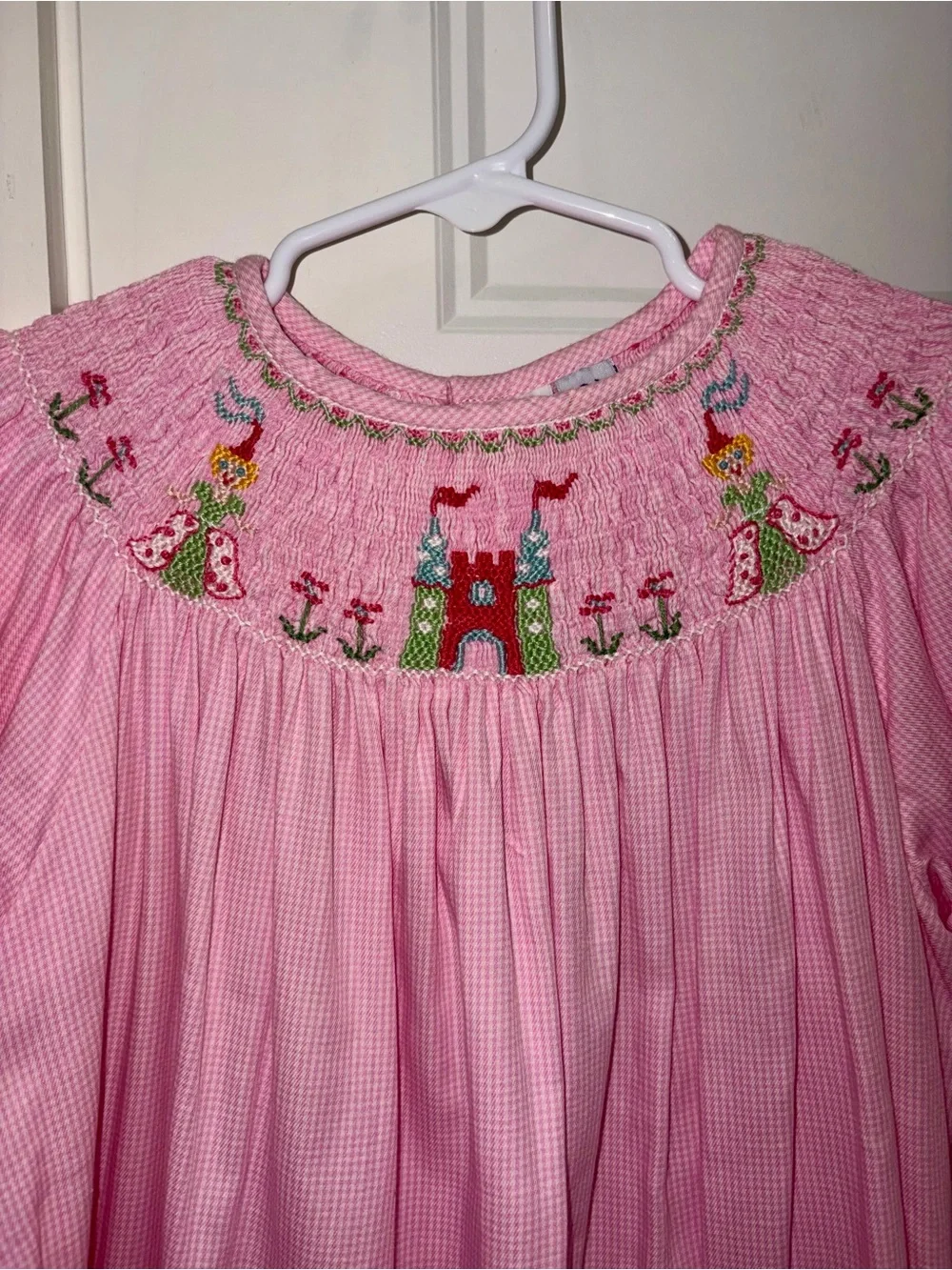 Classic Girls' Pink Smocked Long-Sleeve Dress with Princess Design